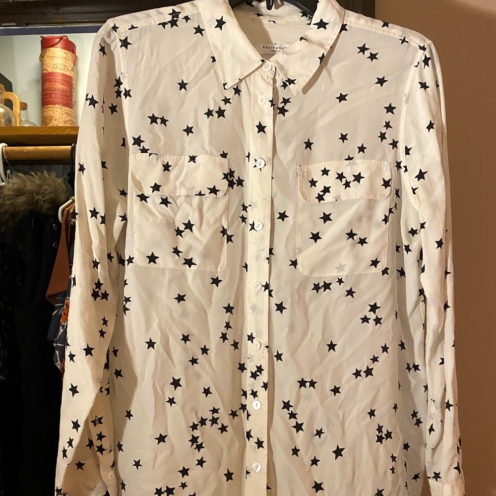 Equipment SLIM SIGNATURE SILK SHIRT in White Star M - Picture 2 of 6